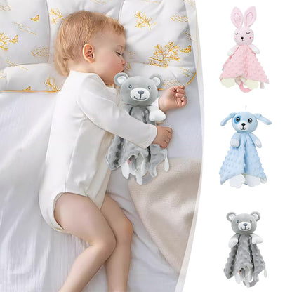 2025 6-in-1 Sensory Baby Security Blanket - Crinkle, Rattle & Teether, Machine-Washable Plush Lovey for Nursery/Stroller, Soft Cuddly Blanket Sleeping Animal for Babies and Toddlers (Grey)