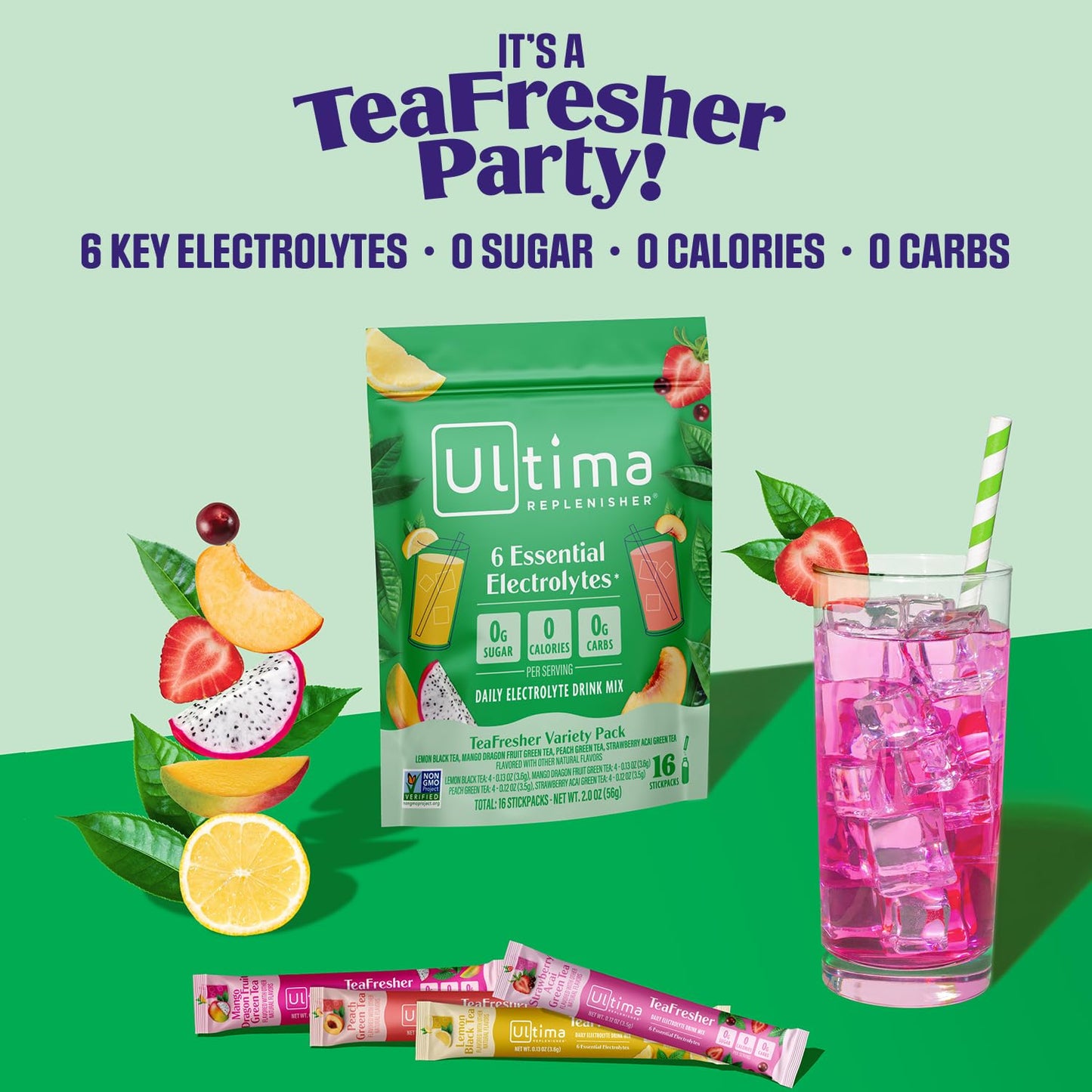 Ultima Replenisher Daily Electrolyte Powder Drink Mix – Tropical Variety, 20 Stickpacks – Hydration Packets with 6 Electrolytes and Minerals – Keto Friendly, Non-GMO and Sugar-Free