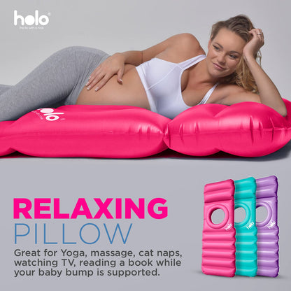 HOLO The Original Inflatable Pregnancy Pillow - Full Body Maternity Airbed/Float with Hole for Tummy - Sleeping Support & Comfort - Say Goodbye to Pregnancy Related Aches and Pains (White Sand)