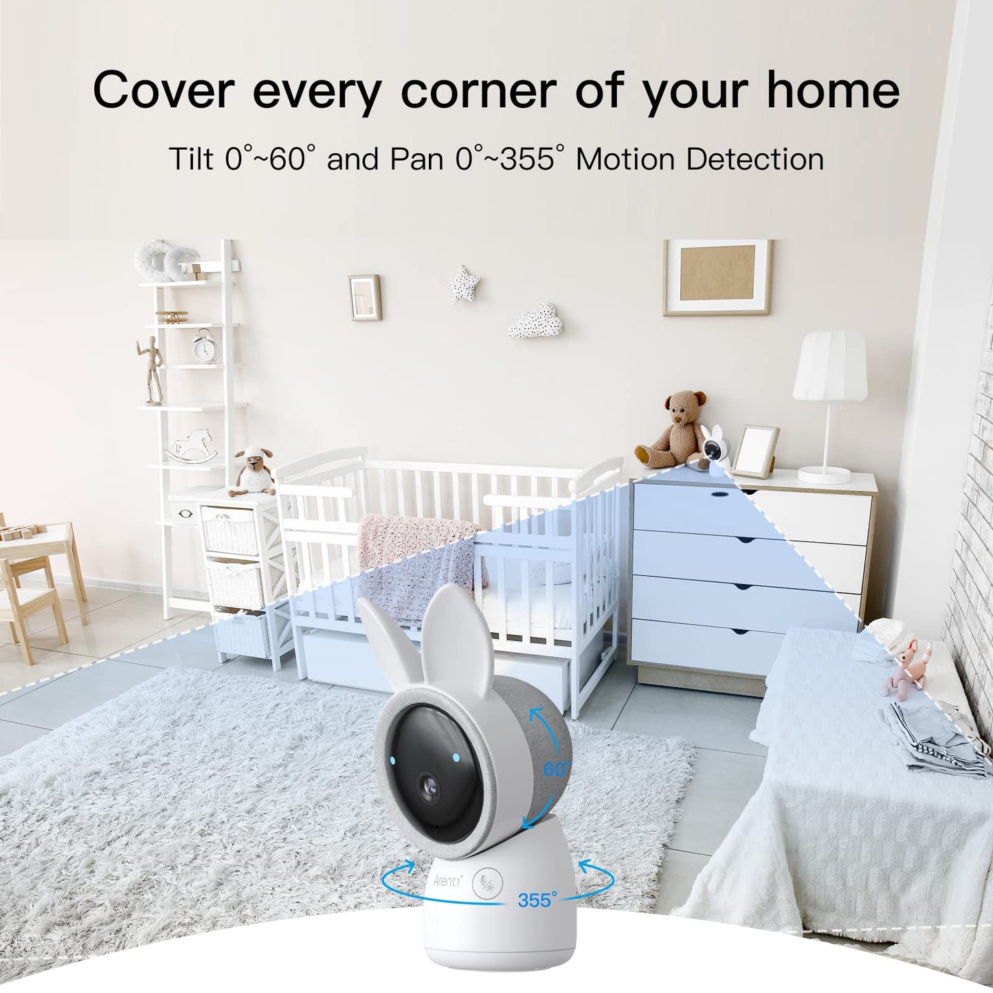 ARENTI Baby Monitor, 2K Smart Baby Camera with 5-Inch Upgraded Wireless Display, Super Night Vision, Lullabies, Cry & Motion Detection, Temp & Humidity Sensor, Two Way Audio
