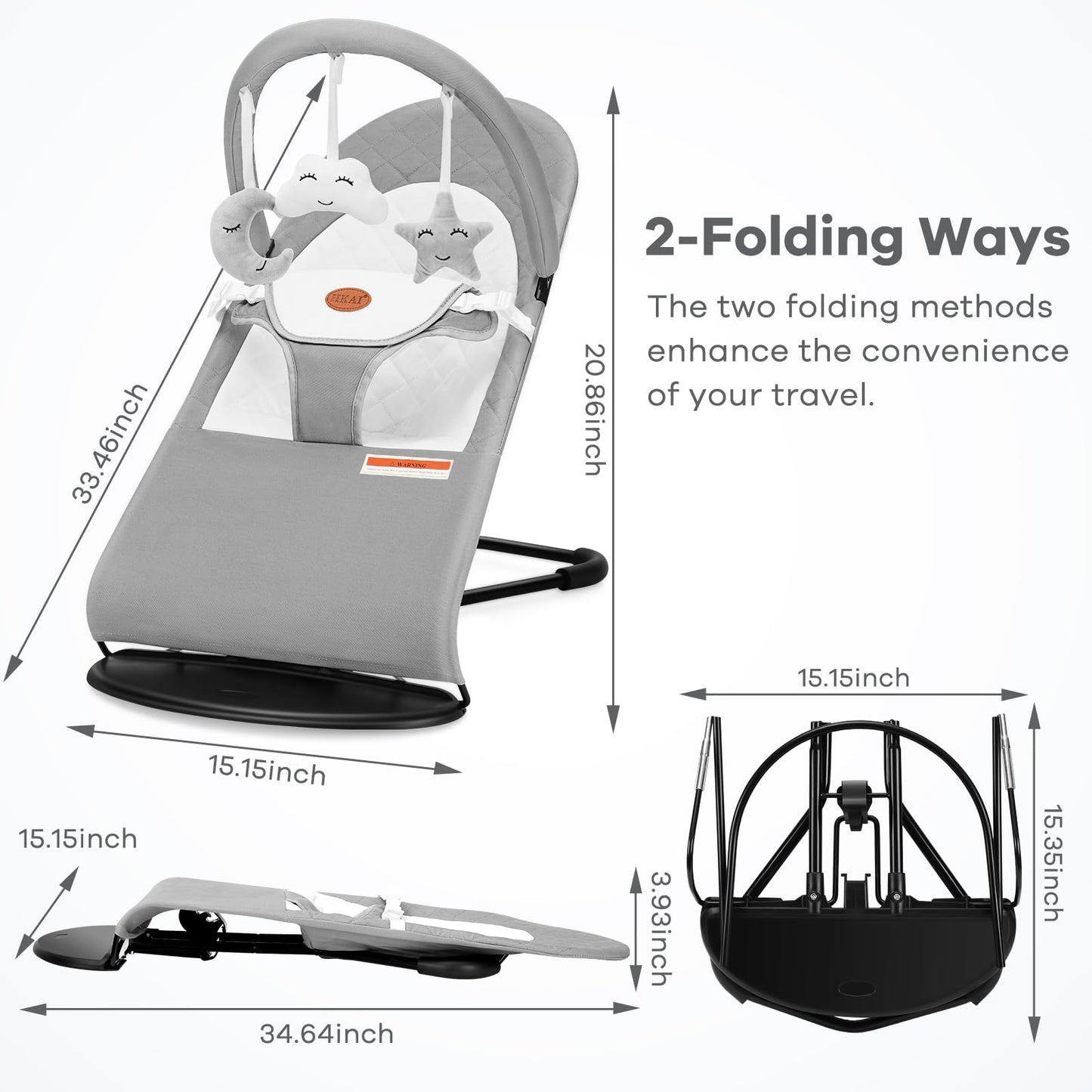 HKAI Baby Bouncer, Portable Baby Bouncer Seat for Babies 0-18 Months, 100% Cotton Fabrics, 3 Modes of use with Rocker and Stationary Options, Infant Rocker Chair with Hanging Toys-Organic Oat