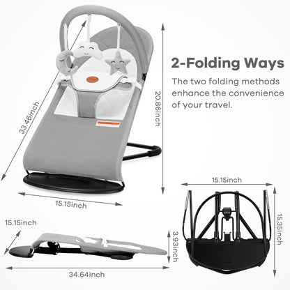 HKAI Baby Bouncer, Portable Baby Bouncer Seat for Babies 0-18 Months, 100% Cotton Fabrics, 3 Modes of use with Rocker and Stationary Options, Infant Rocker Chair with Hanging Toys-Organic Oat