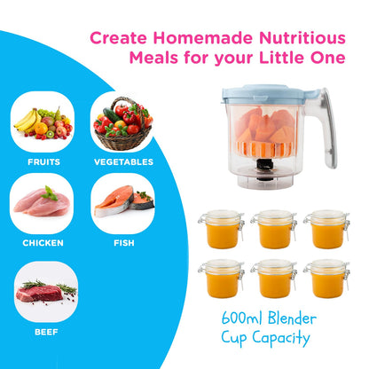 EVLA'S Baby Food Maker, Steamer, Blender, Baby Food Processor for Healthy Homemade Baby Food in Minutes, Touch Screen with 6 Reusable Food Pouches, Baby Registry Essential, White