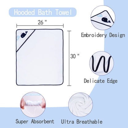 Viviland Baby Towels and Baby Wash Cloths Set Hooded Baby Towels Baby Wipes Absorbent Bath Face Towels Burp Cloths or Face Towels for Girl Boy 6-Pack Size 28 x 28 Inch(Elephant Flower)