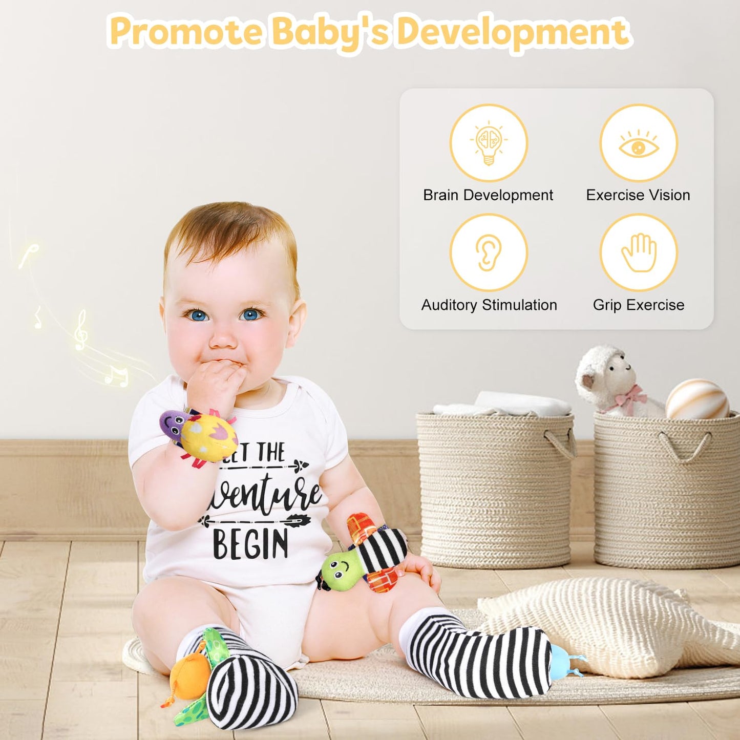Baby Gift Set, Baby Shower Gifts, Black and White High Contrast Baby Toys 0-6 Months for Newborn Essentials Infant Rattle Socks Elephant Toys Blanket Onesies Baby Gift Basket for Girls Boys
