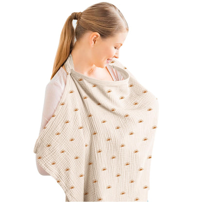 Konssy Muslin Nursing Cover for Baby Breastfeeding, Breathable 100% Cotton Breastfeeding Cover with Rigid Hoop for Mother Nursing Apron, Multi-use Carseat Canopy (Summer Wheat)