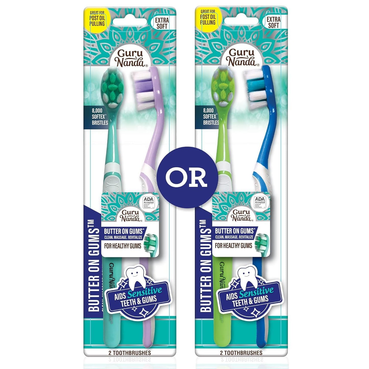 GuruNanda Butter On Gums Toothbrush, ADA Accepted, with 8000+ Ultra Soft Softex Bristles for Sensitive & Receding Gums, Perfect for Whiter Teeth, 8 Ct