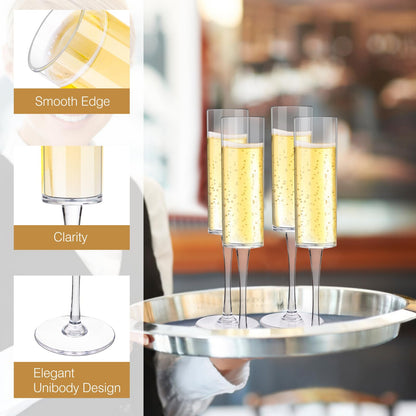 DI QIU REN 12 Pcs Acrylic Champagne Flutes, 6 OZ Clear Plastic Champagne Glasses, Unbreakable Reusable Shatterproof Stemmed Champagne Flutes Glass, Wedding Toasting Flutes for Party Wedding Holiday