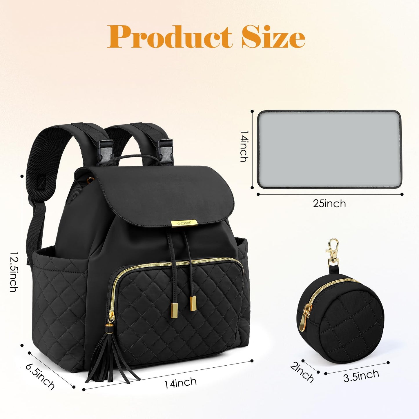 CASIRENA Diaper Bag Backpack, Small Baby Diaper Bag, Stylish Water-Resistant Diaper Backpack for Mom, Cute Travel Baby Bag for Girl Boy with Changing Pad,Stroller Buckles,Insulated Pockets (Khaki)