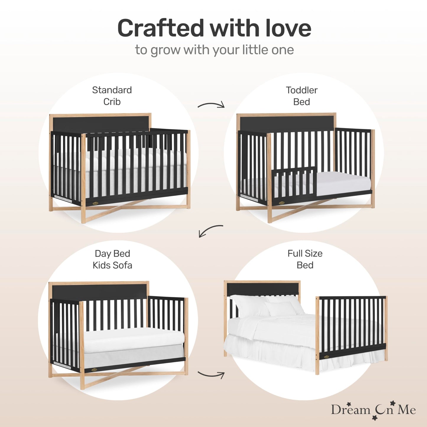Dream On Me Owen 5-in-1 Convertible Crib in White Oak, Greenguard Gold & JPMA Certified Baby Crib, Converts from Crib to Toddler Bed, Day Bed, Kids Sofa & Full Size Bed
