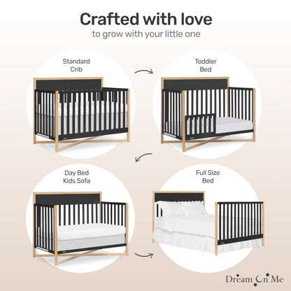 Dream On Me Owen 5-in-1 Convertible Crib in White Oak, Greenguard Gold & JPMA Certified Baby Crib, Converts from Crib to Toddler Bed, Day Bed, Kids Sofa & Full Size Bed