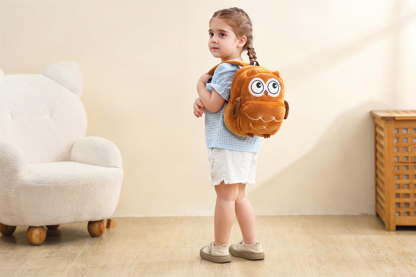 Cute Plush Toddler Backpacks Mini Brown Owl Backpack for Kids Real Littles Backpack for Boy Girl