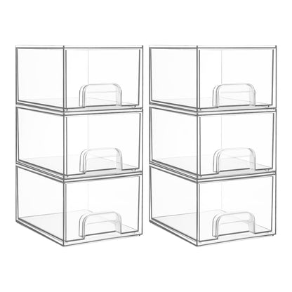 Vtopmart 2 Pack Clear Stackable Storage Drawers, 4.4'' Tall Acrylic Bathroom Makeup Organizer,Plastic Storage Bins For Vanity, Undersink, Kitchen Cabinets, Pantry, Home Organization