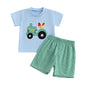Toddler Baby Boy Summer Outfits Short Sleeve Embroidered T Shirt Tees + Striped/Plaid Shorts Infant Clothes Set