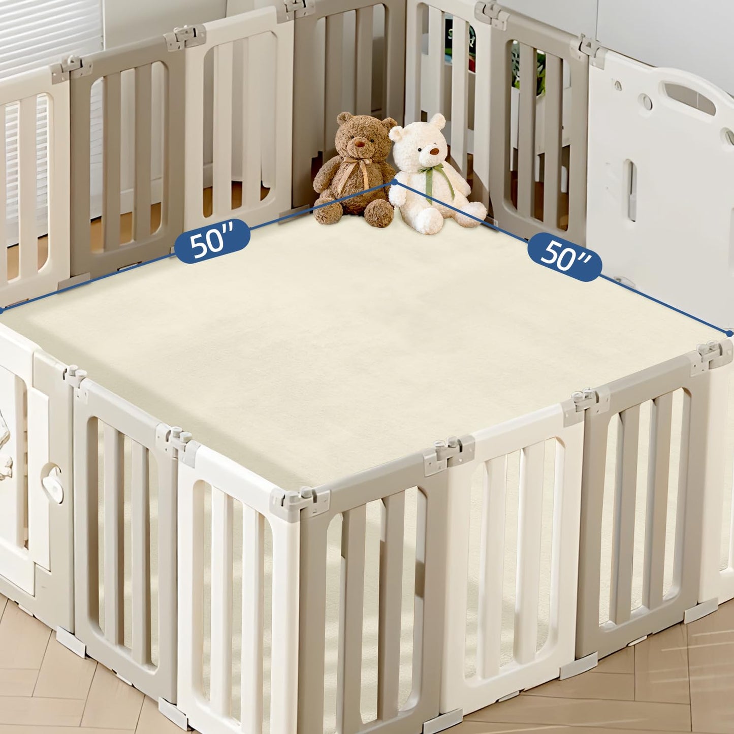 Thick Baby Play Mat for Floor,50 x 50 Playpen Mat,Tummy Time Foam Mat,Ultra Soft Support & Plush Feel,Easy Care with Non-Slip Cushioned for Infant,Kids and Toddler Crawling,Beige