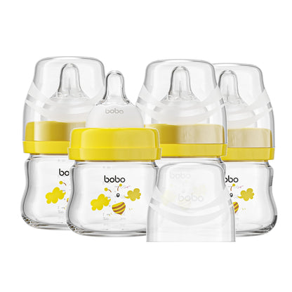 YOHKOH Glass Baby Bottles with Slow Flow Nipple, Newborn Anti-Colic Baby Bottles for 0+ Months, Wide Neck Feeding Bottle, Clear (Red, 2.7oz (Pack of 2))