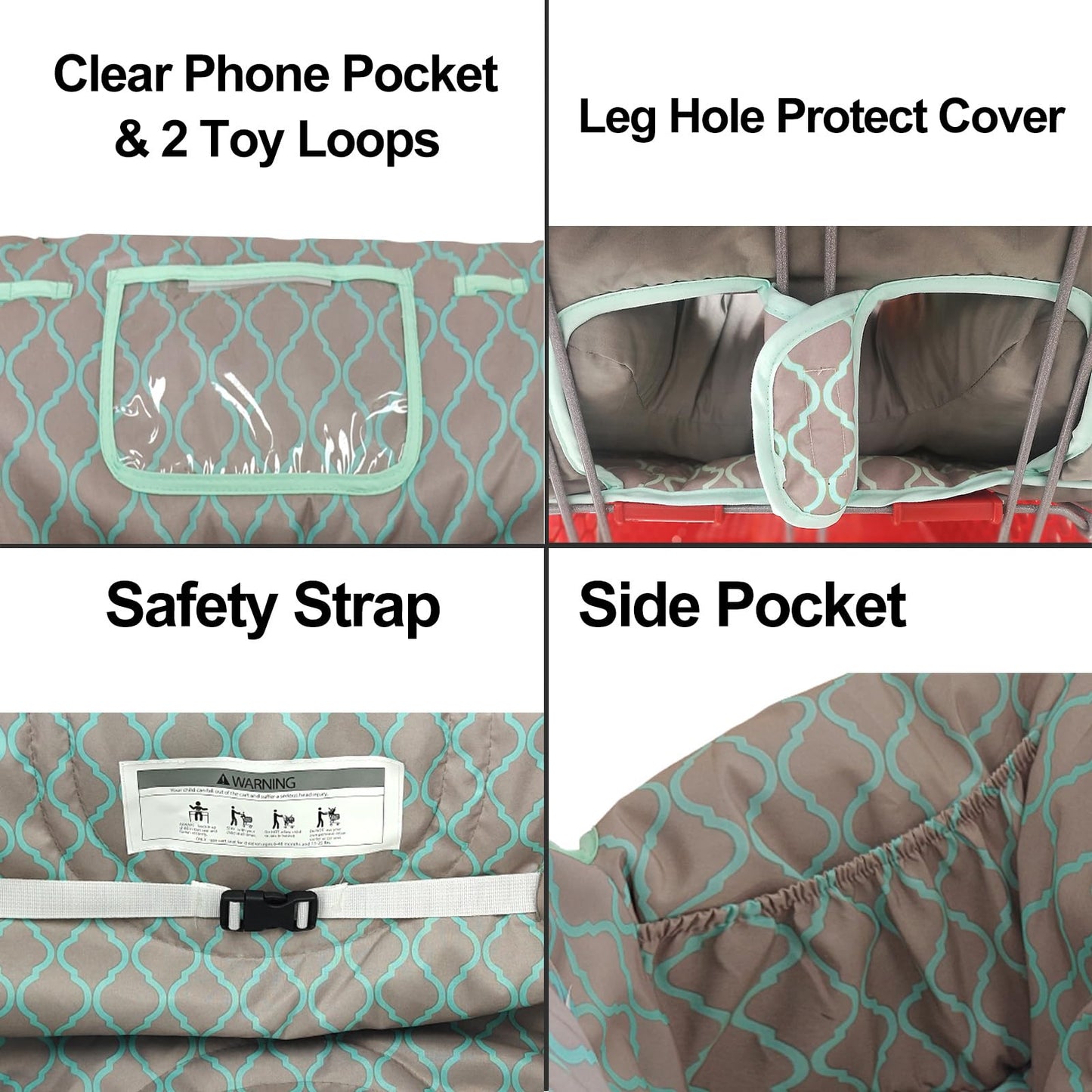 Soft Pillow Attached 2-in-1 Shopping Cart and High Chair Cover for Baby, Cotton Padded Cart Cover, Fold'n Roll Style, Portable with Carry Bag (Blue Elephant)