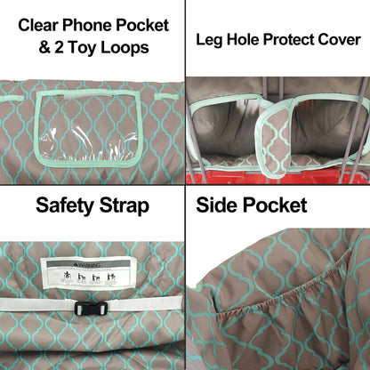 Soft Pillow Attached 2-in-1 Shopping Cart and High Chair Cover for Baby, Cotton Padded Cart Cover, Fold'n Roll Style, Portable with Carry Bag (Blue Elephant)