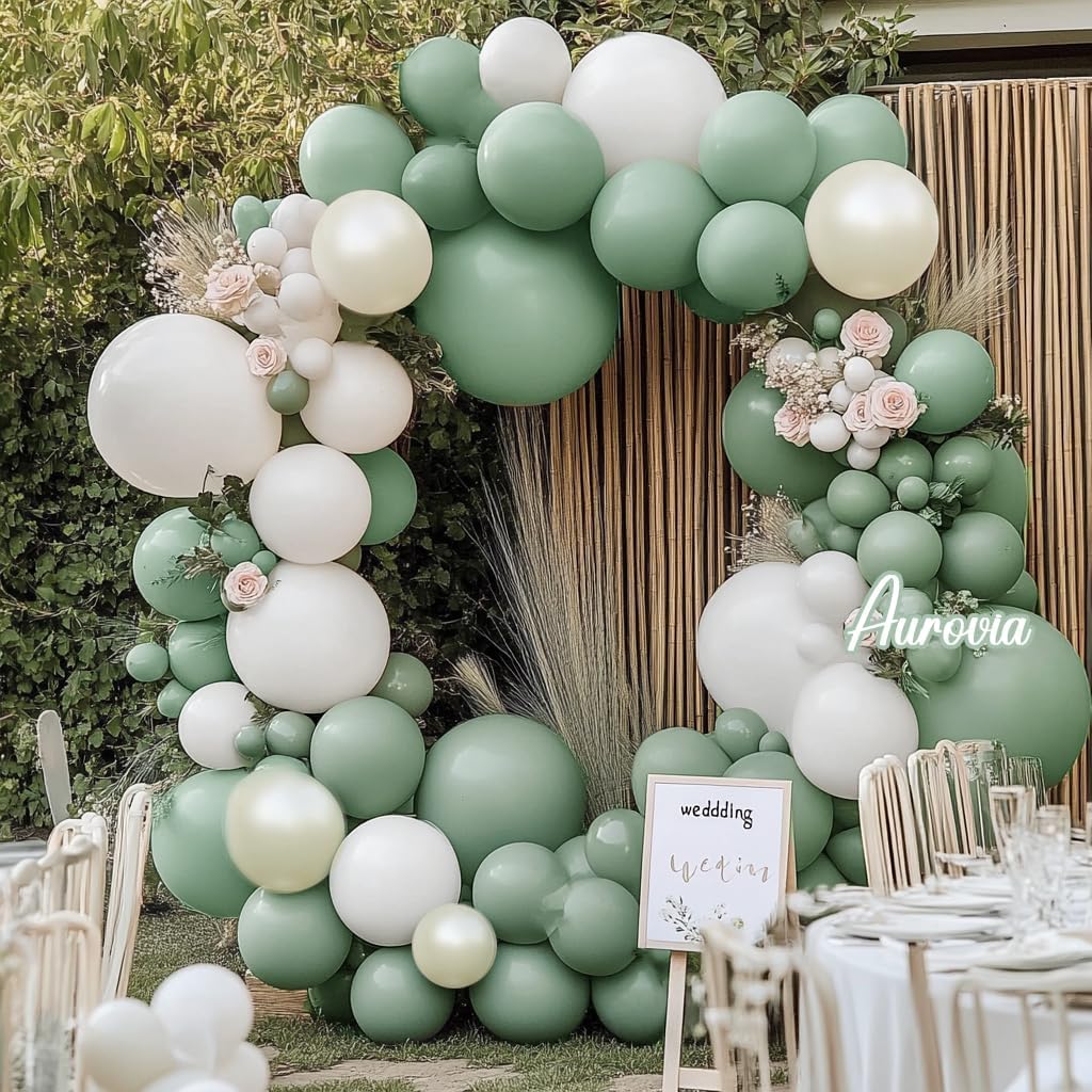 Blue Green Brown Balloon Garland Double Stuffed Dusty Blue Sage Green Balloons Olive White Sand Latex Balloon Arch Kit for Bear Baby Shower Birthday Woodland Wild One Party Decorations