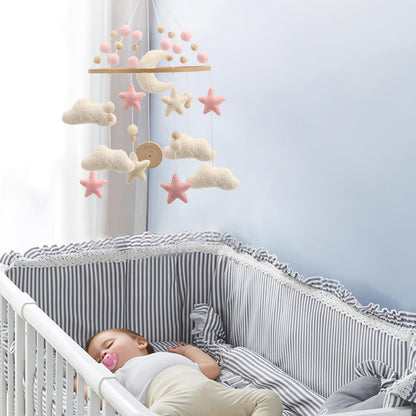 Cloud Mobile for Crib - A Handmade Cloud Crib Mobile with Moon and Pink Stars