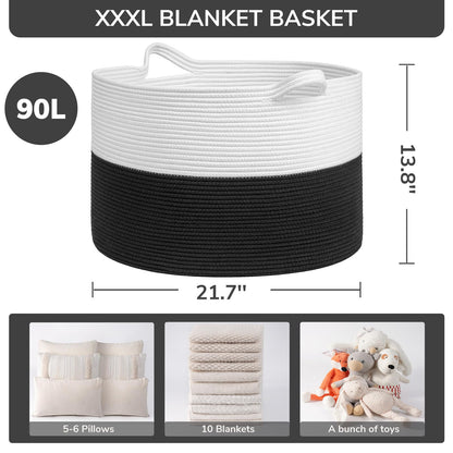 INDRESSME XXXLarge Cotton Rope Basket 21.7" x 21.7" x 13.8" Woven Baby Laundry Blanket Basket Toy Baskets with Handle Storage Comforter Cushions Thread Laundry Hamper