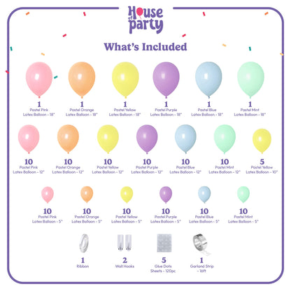 HOUSE OF PARTY 140PCS Pastel Rainbow Balloon Arch Garland Kit - Balloon Arch Kit-Birthday Balloons, Globos para Decoracion de Fiestas | Ideal for valentines day Baby Shower Party Decorations
