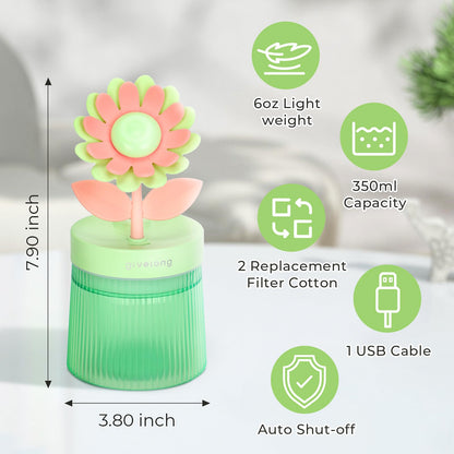 Cute Flower Mini Humidifier, 260ml Gardenia Desktop Humidifiers for Bedroom, Portable Small Cool Mist Humidification for Home, Baby Nursery, Office & Indoor Plants, USB Powered (Pink)
