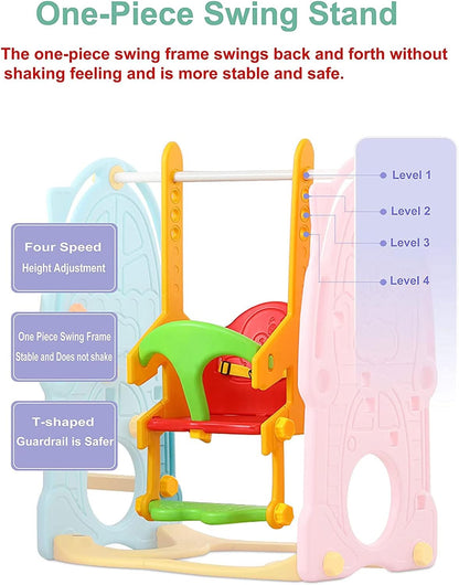 UNICOO - Toddler Slide and Swing Set, Kids Indoor and Outdoor Playground Combination for Boys & Girls (Kids Playground Set-8 in 1 - Mixed Color)