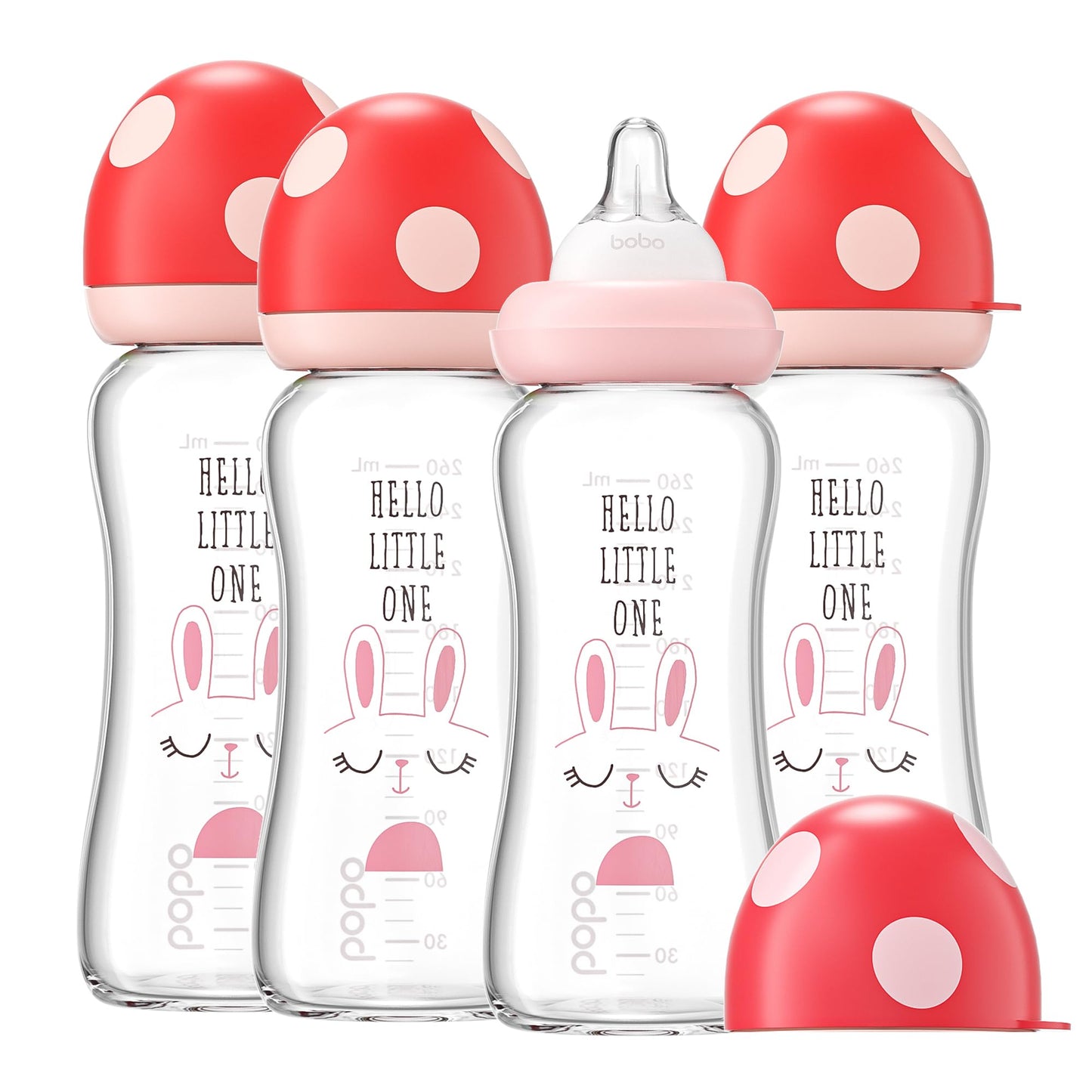 YOHKOH Natural Glass Baby Bottle with Natural Response Nipple, Newborn Anti-Colic Baby Bottles, Wide Neck Mushroom Cap Baby Bottle, Clear (8.8ounce (Pack of 4), Multicolour1)