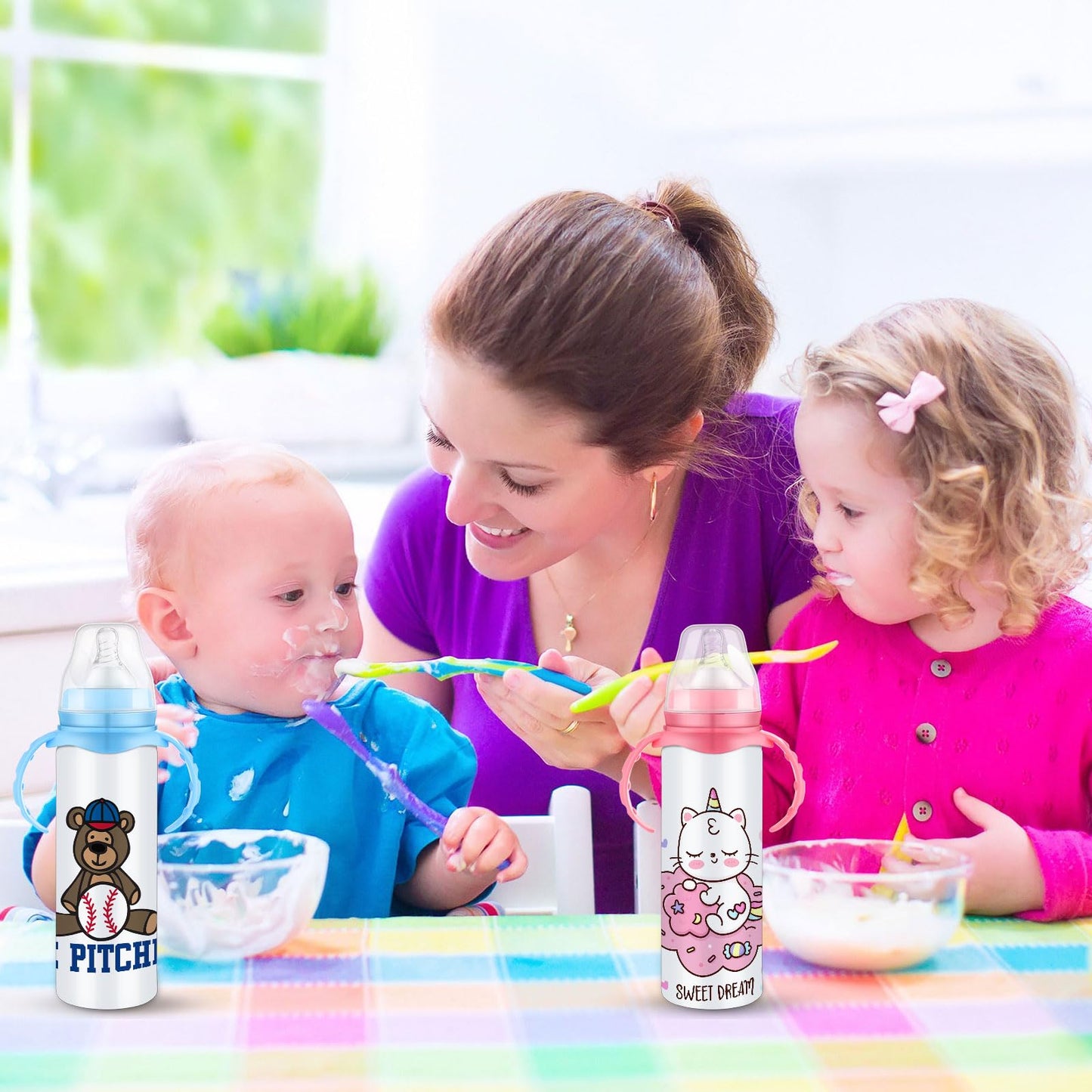 2 Pcs Trelaco Sublimation Baby Bottle Sublimation Blank Sippy Cups with Handle 8 oz Blank Kids Stainless Steel Insulated Tumblers