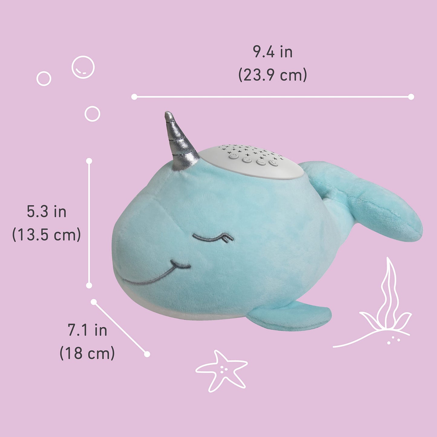 PureBaby Sound Sleepers Portable Sound Machine & Star Projector - Plush Sleep Aid for Baby and Toddlers with Soothing Night Light Display, 10 Lullabies, White Noise, and Heartbeat Sounds (Unicorn)