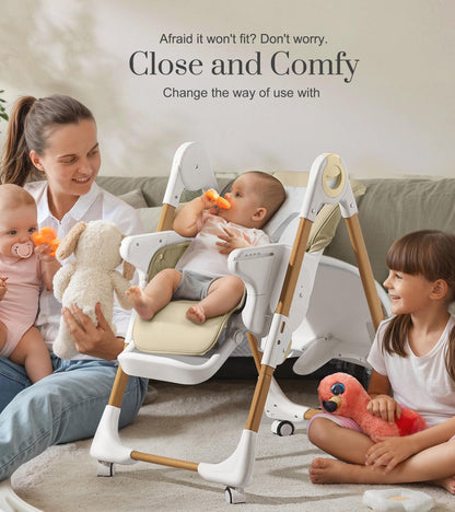 Convertible High Chairs for Babies and Toddlers, Height Adjustable Baby High Chair, High Chair with Removable Tray, Adjustable Backrest and Pedal, Portable Baby Dinning Chair with Lockable Wheels