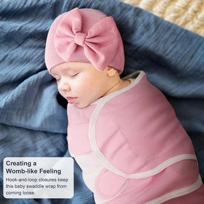 DRESHOW BQUBO 3 Pack Baby Swaddle Sleep Sacks Baby Swaddling Blanket Wrap Newborn Swaddle Sack with Big Bow Hat for Boys Girls 6-12 Lbs Newborns & 0-3 Months Girls Boys
