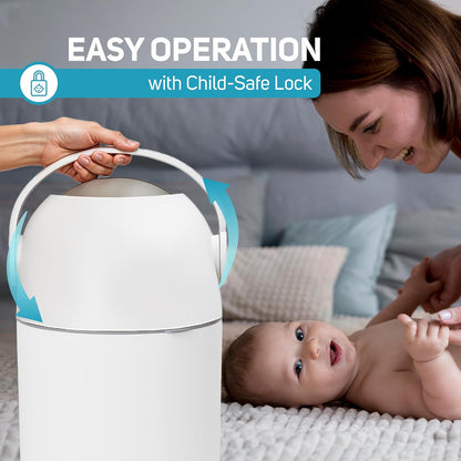 Magic Diaper Pail - Patented 100% Odor-Free System with Child-Safe Lock - Award-Winning Design - No Refills Required - Works with Regular Trash Bags - White