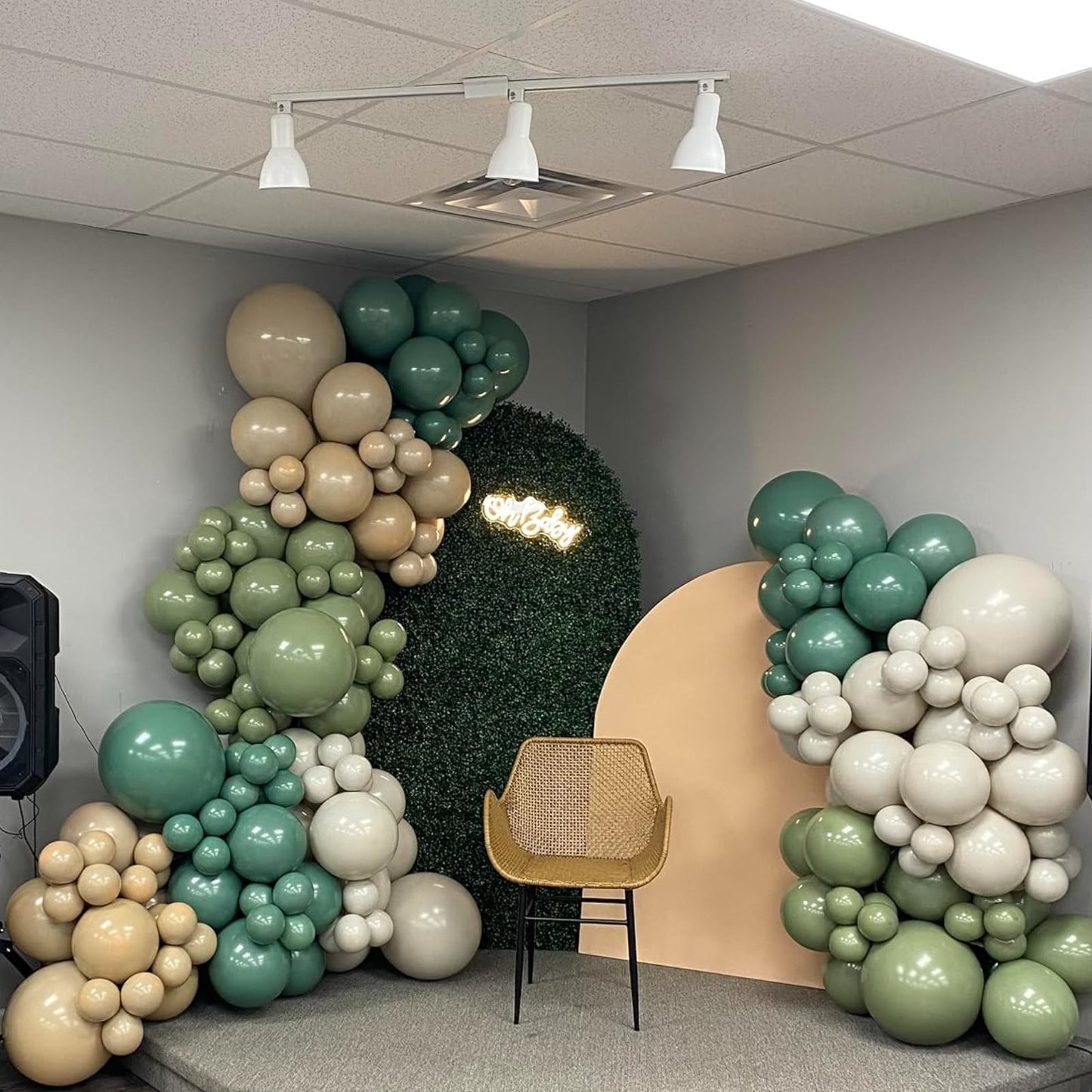 Sage Green Balloons Arch Double Stuffed, Olive Dusty Green Brown Beige Neutral Balloon Garland Kit, White Sand Apricot Tan Latex Balloon for Baby Shower Birthday Jungle Safari Party Decoration