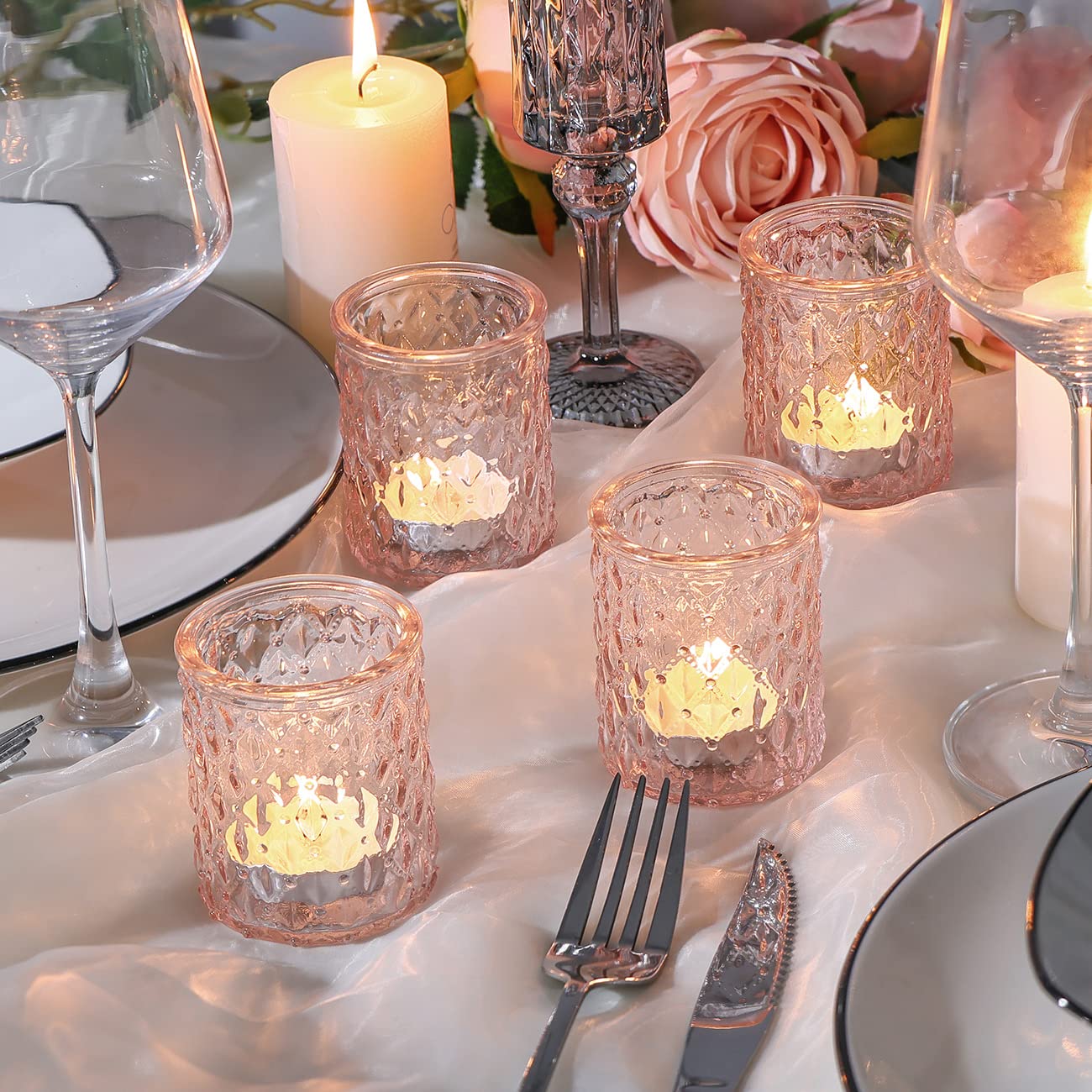 24pcs Pink Votive Candle Holders, Girl Baby Shower Decorations, Tealight Candle Holder for Valentine's Day, Wedding, Brithday Party, Table Centerpiece