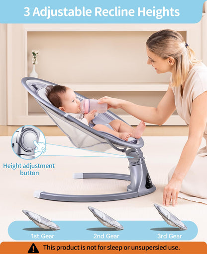LAREX Baby Swing to Toddler Electric Infant Swing Portable for Newborn Boy Girl, 5 Sway Speeds with Remote Control, 12 Preset Melodies and Bluetooth, 0-6 Months Max 20 Lbs(Dark Wood Grain)