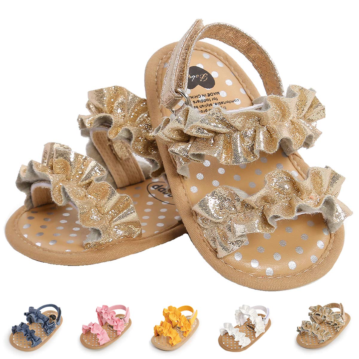 Ohwawadi Baby Boys Girls Sandals Soft Sole Summer Infant Wedding Dress Flat Shoes Beach Sandal Newborn Crib Shoes First Walkers