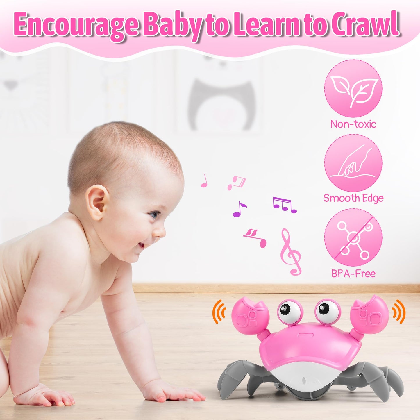 Crawling Crab Baby Toy Infant: Tummy Time Toys for Babies 3 6 9 12 18 24 36 Months, Walking Dancing Sensing Crab for Toddler 1 2 3 4 Year Old, 1st Music Birthday Gifts for Boys Girls