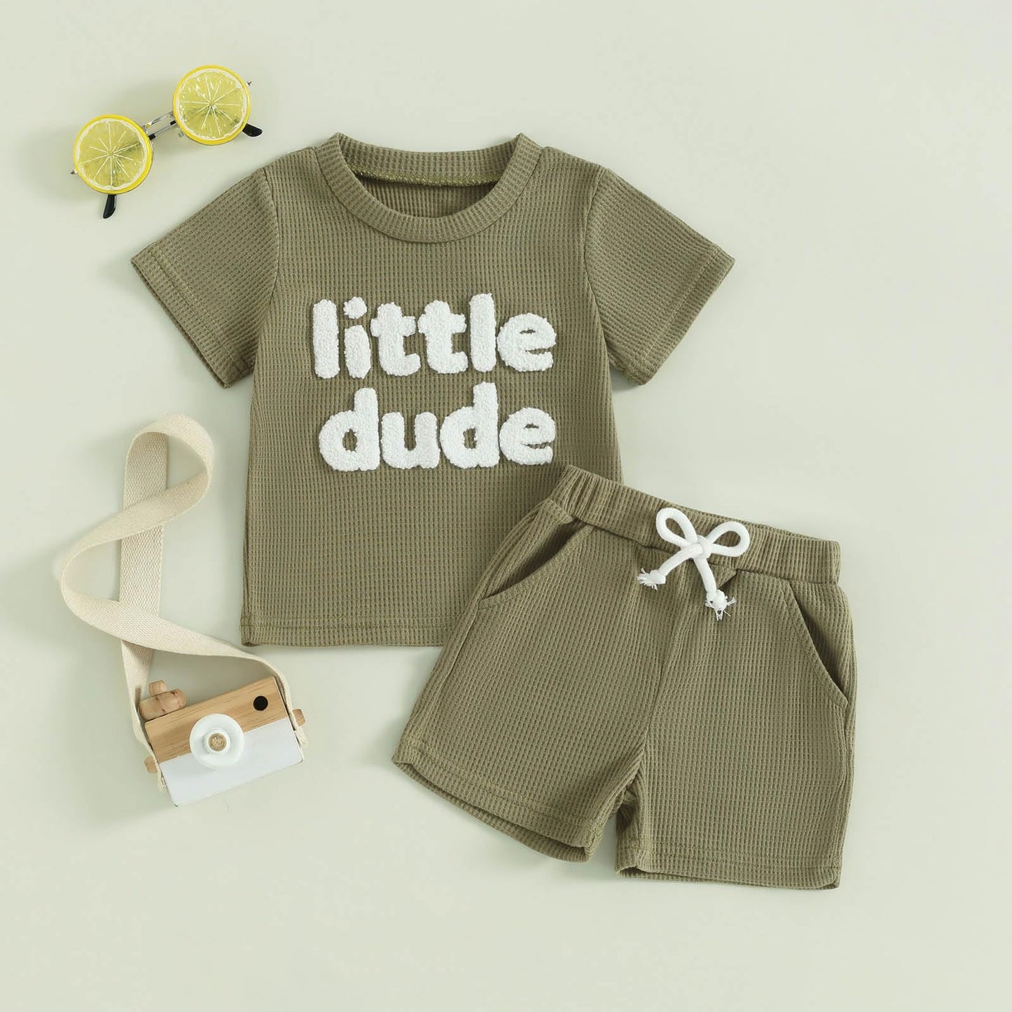 Toddler Baby Boy Summer Clothes Embroidered Waffle Short Sleeve T-Shirts Elastic Shorts Newborn Infant Boy Outfits