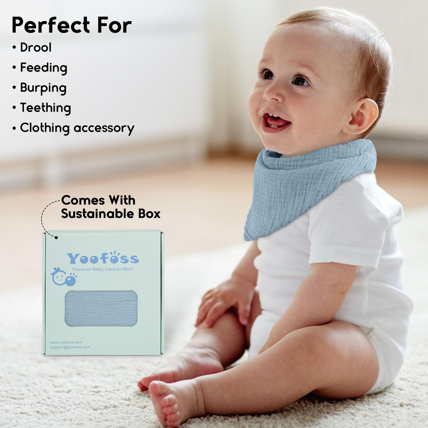 Yoofoss Muslin Baby Bibs 10 Pack Bandana Bibs 100% Cotton 6-Layer Soft Absorbent Drool Bibs for Boys and Girls, Pink Flower
