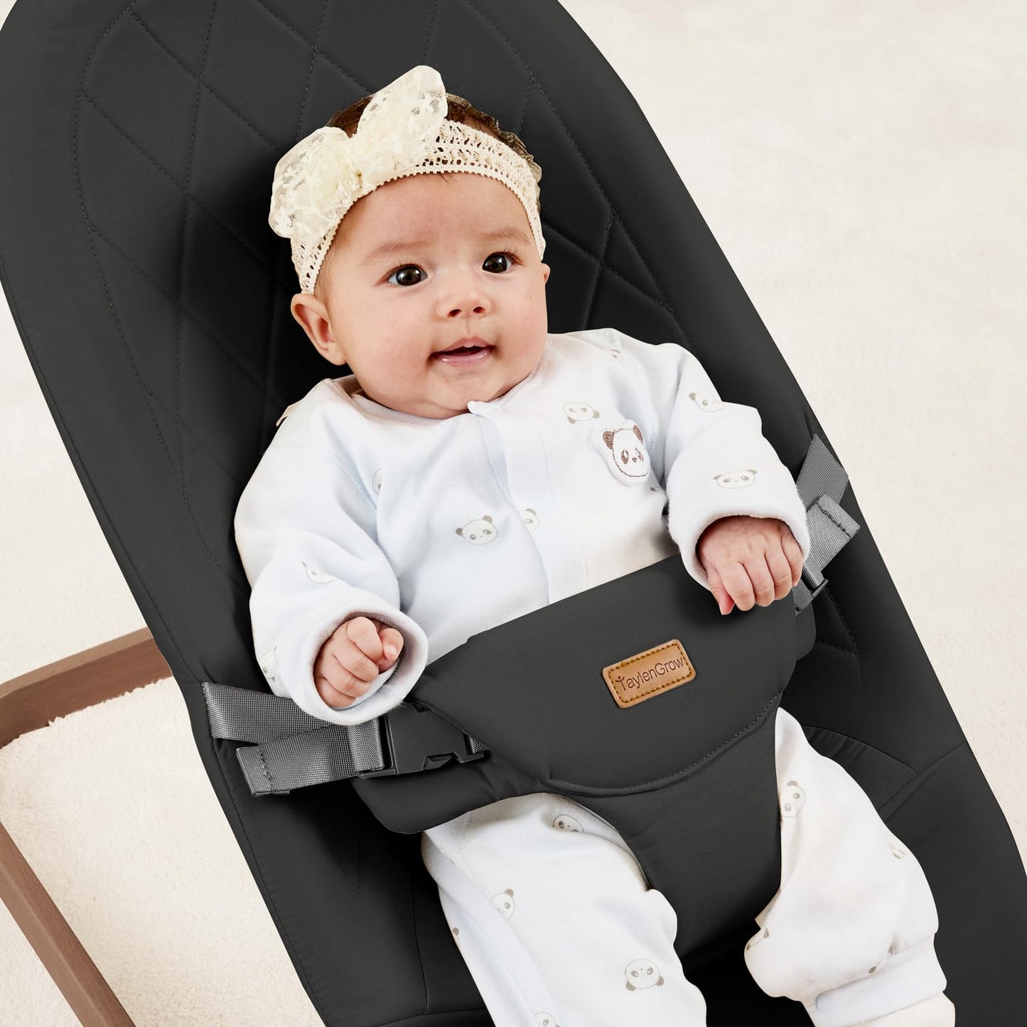 Foldable Baby Bouncer, Baby Seat with 3 Adjustable Heights, Portable Newborn Rocker, Ergonomic Bouncy Seat for Natural Bounce, Bouncer for Babies 0-6 Months, Soft Cotton (Beige)