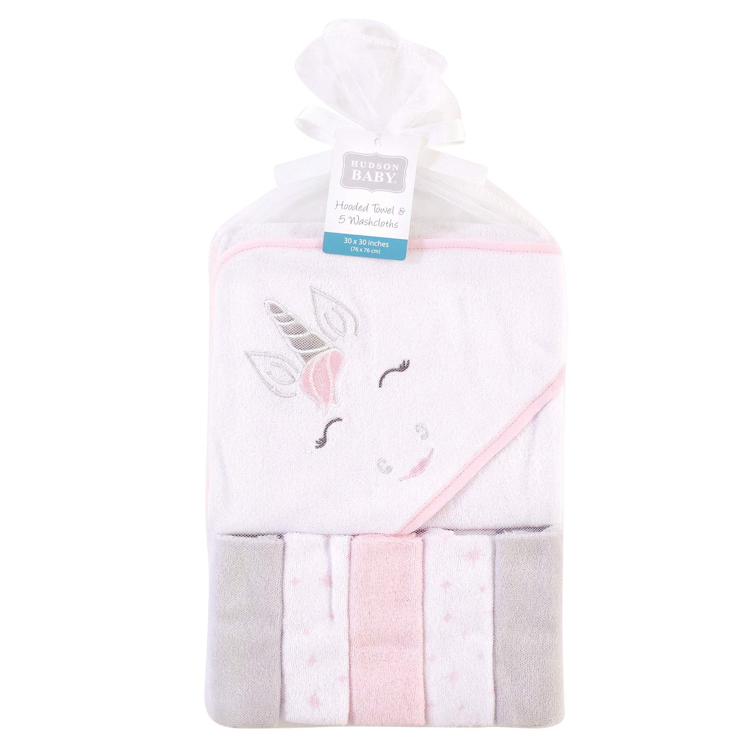 Hudson Baby Unisex Baby Hooded Towel and Five Washcloths, Modern Giraffe, One Size
