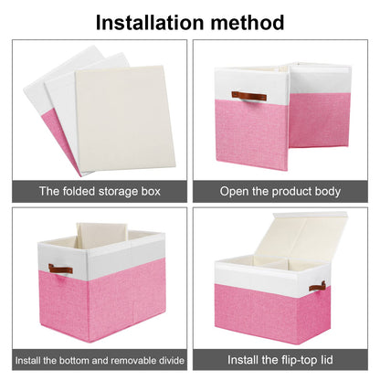 Large Toy Storage Box with Lid, Sturdy Toys Storage Chest Bin Organizer Basket with Dividers for Kids, Boys, Girls, Nursery, Closet, Bedroom, Playroom 25"x13" x16" (Beige and White)