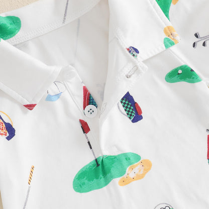 Baby Boy Rompers Half Button-up Jumpsuit Short Sleeve Bodysuit Summer Clothes