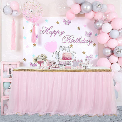 HB HBB MAGIC Pink Table Skirt Tulle Tutu Table Skirt for Rectangle Tables 6ft Girl Birthday Party Baby Shower Unicorn Decorations