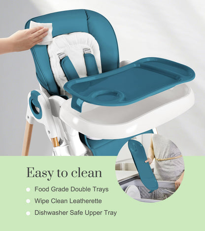 Convertible High Chairs for Babies and Toddlers, Height Adjustable Baby High Chair, High Chair with Removable Tray, Adjustable Backrest and Pedal, Portable Baby Dinning Chair with Lockable Wheels