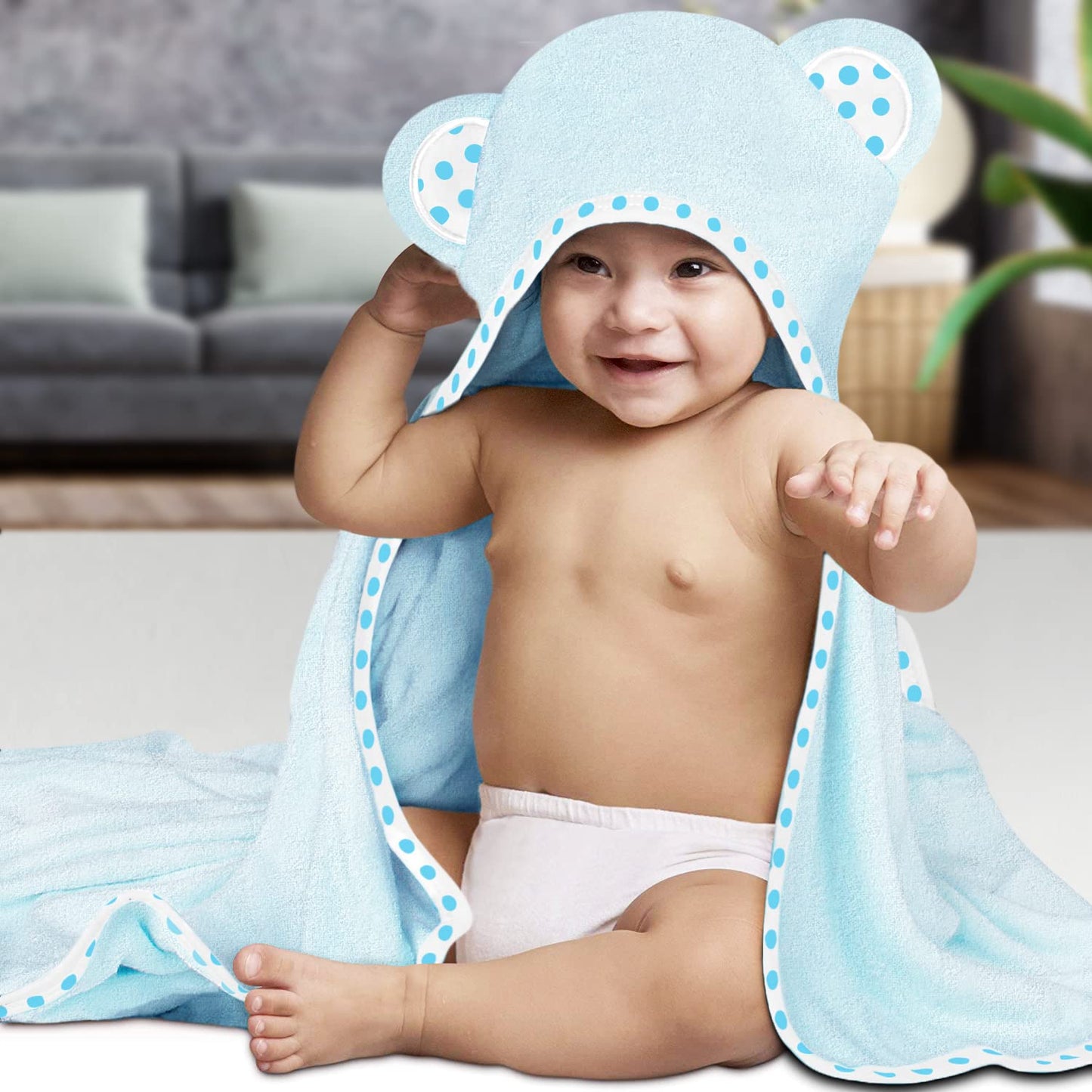 Set of 2 Hooded Baby Towels – White and Grey – Luxurious, Large and Super Absorbent – 30 x 30 Inch – Soft and Suitable for Infants, Toddlers and Kids – 400 GSM