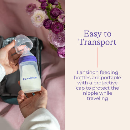 Lansinoh Anti-Colic Baby Bottles for Breastfeeding Babies, 5 Ounces, 3 Count, Includes 3 Slow Flow Nipples, Size S