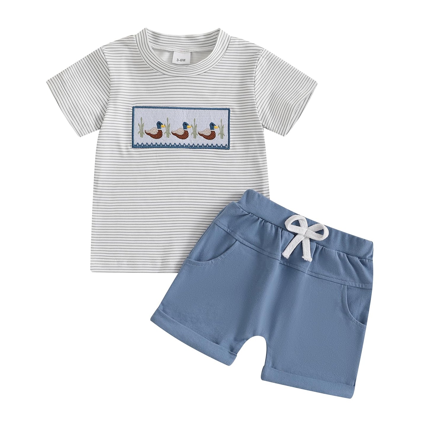 fhutpw Baby Toddler Boy Summer Clothes Embroidery Pattern Short Sleeve Tops & Casual Shorts 6 12 18 Months Outfits Sets